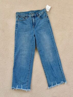 NWT Inc Denim Blue Straight-Leg Jeans with Frayed Hem